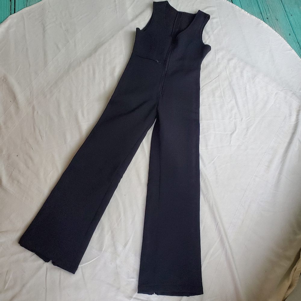 Vintage wool one piece ski pants bibs women's size 8 front & boot zip Austria